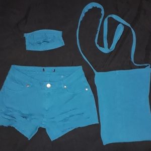 Set- ripped shorts w/matching mask & crossbody bag